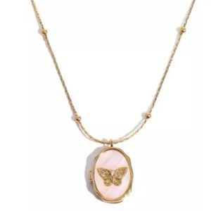 Mother Of Pearl Shell Pendant Locket Butterfly Charm necklace